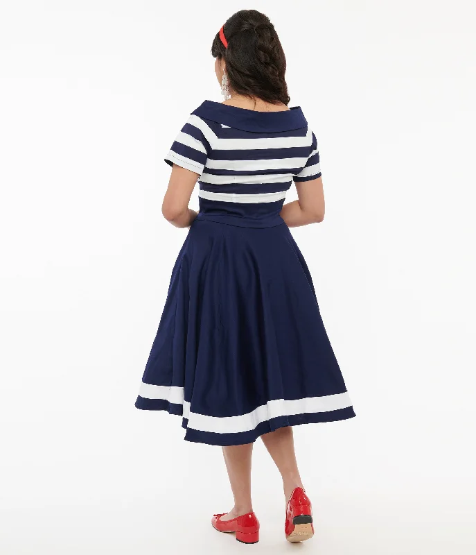 Dolly & Dotty 1950s Navy & White Striped Sailor Swing Dress