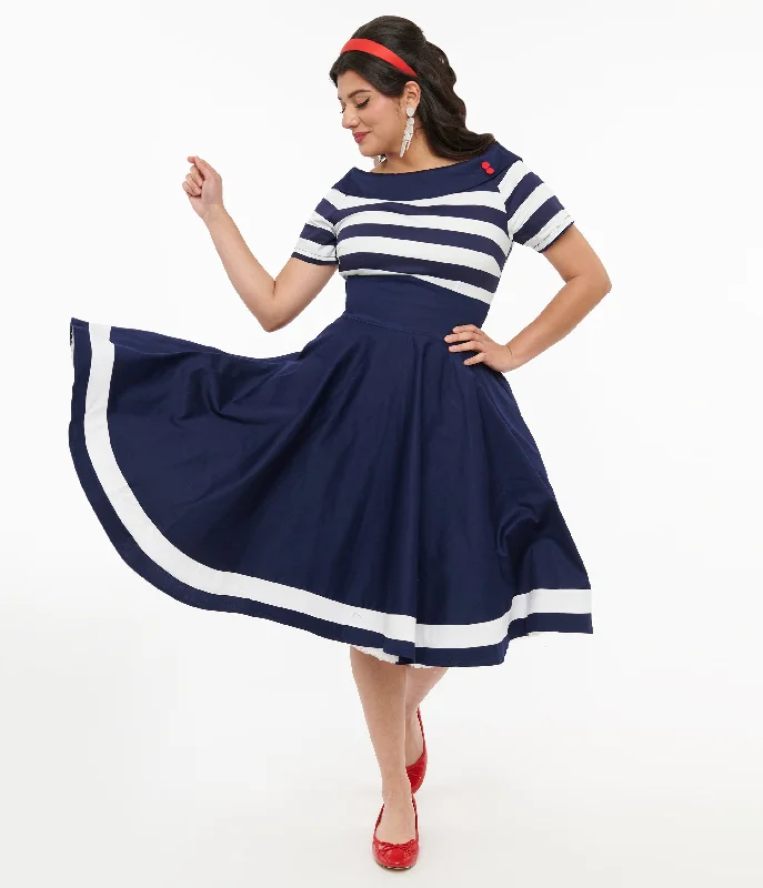 Dolly & Dotty 1950s Navy & White Striped Sailor Swing Dress