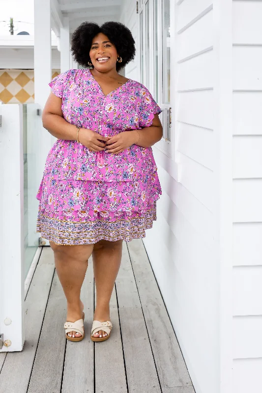 Eliza Tiered Floral Dress in Pink