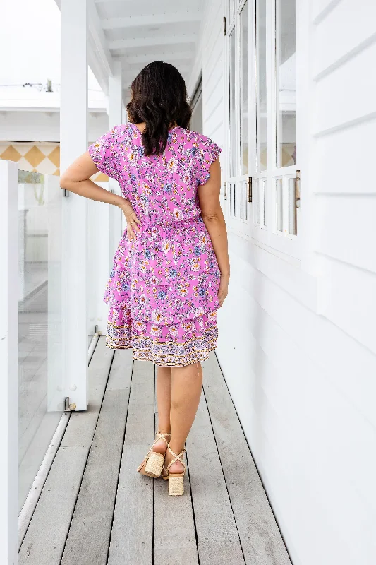 Eliza Tiered Floral Dress in Pink