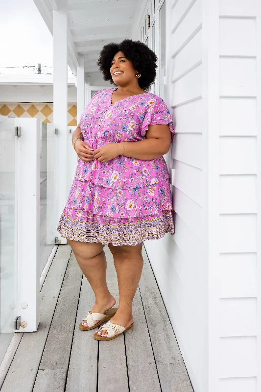 Eliza Tiered Floral Dress in Pink