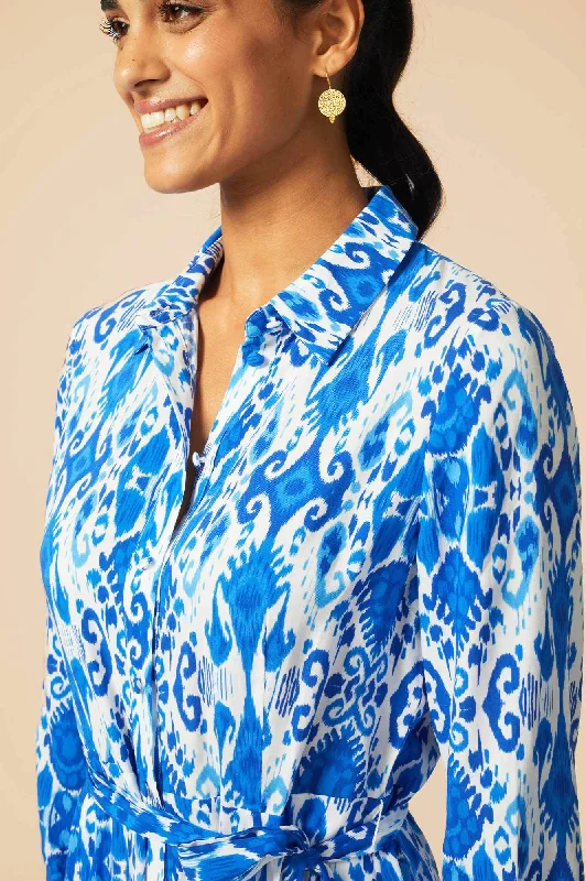 Eliza EcoVero™ Shirt Dress | Ikat Blue/White