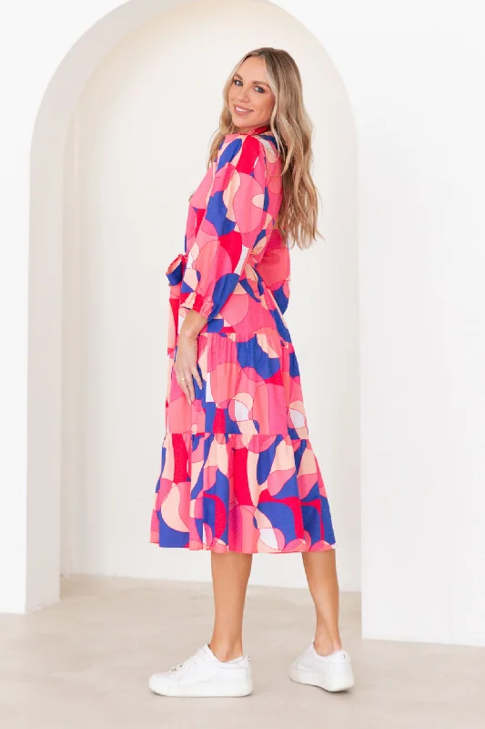 Encore Midi Shirt Dress In Pink And Blue Print