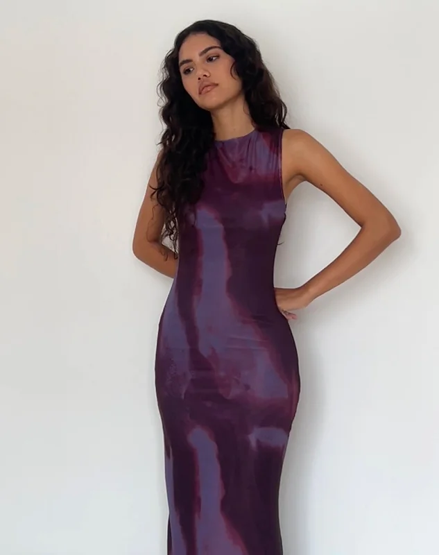 Fayola Printed Maxi Dress in Watercolour Wine