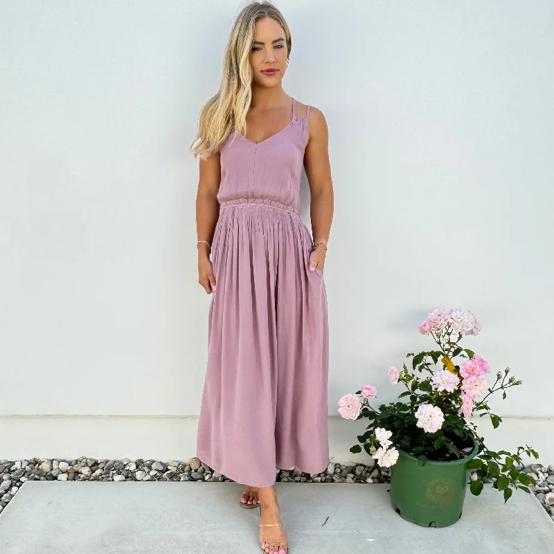 In Check Ankle Maxi Dress in Mauve