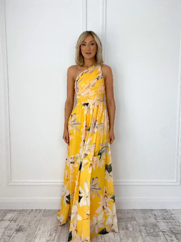 Fiona Maxi Dress with Draped Top - Yellow