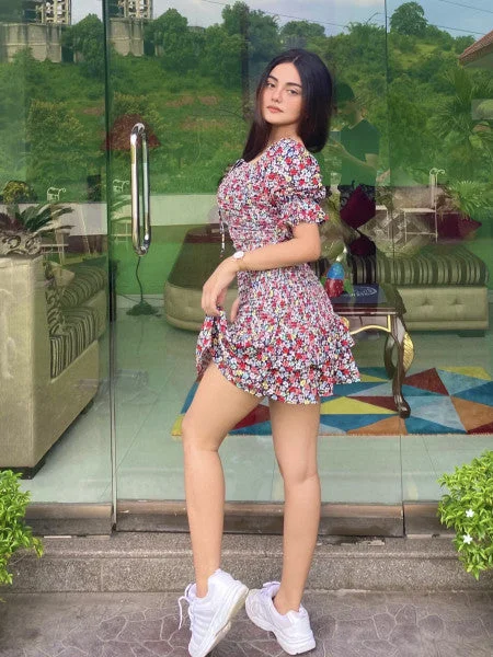 FLORET Multicolour puffed sleeve dress