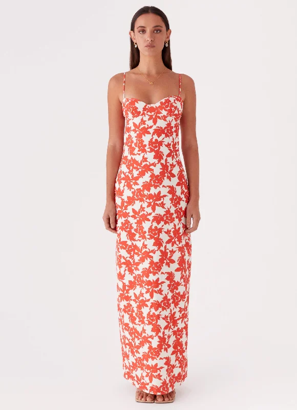 Forbidden Floral Bustier Maxi Dress - Red Floral