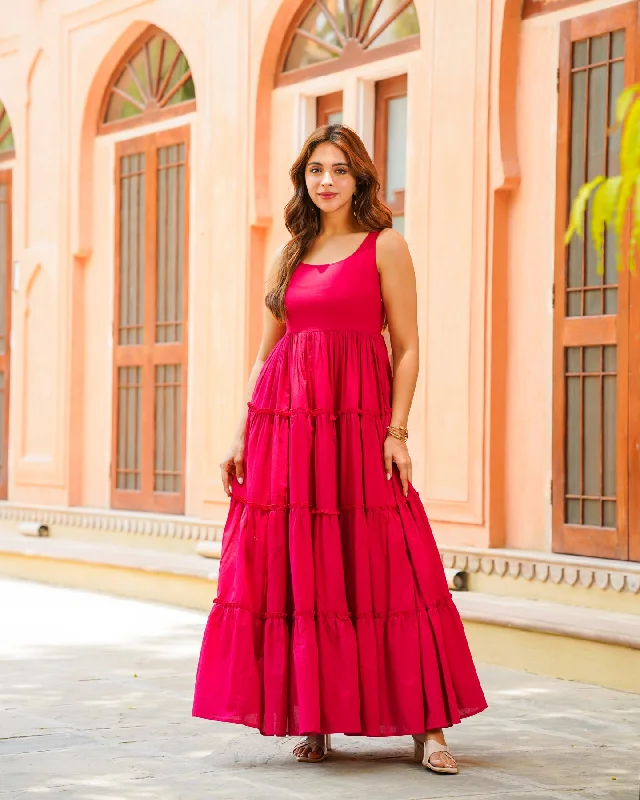 Fuschia Pink Tiered Maxi Dress