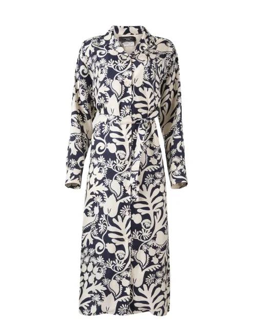 Gaia Black and White Print Silk Shirt Dress