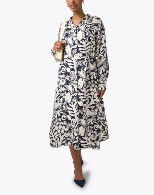 Gaia Black and White Print Silk Shirt Dress