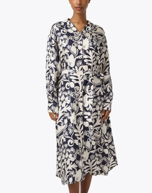 Gaia Black and White Print Silk Shirt Dress