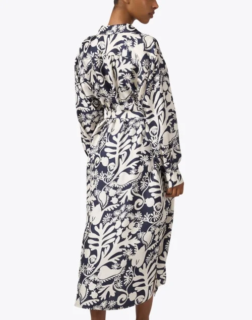 Gaia Black and White Print Silk Shirt Dress