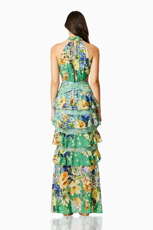 Gardenia Halter Maxi Gown In Multi