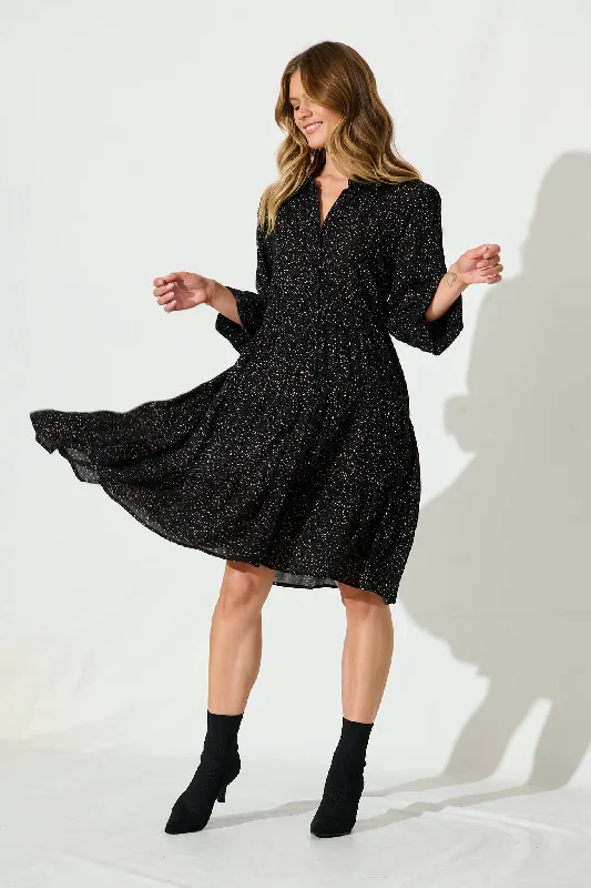 Glorietta Smock Dress In Black Multi Speckle