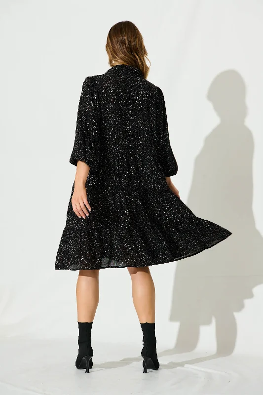 Glorietta Smock Dress In Black Multi Speckle