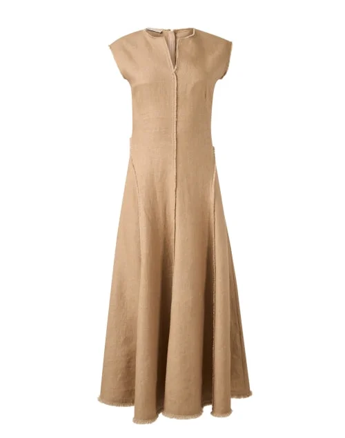 Tan Linen A-Line Dress