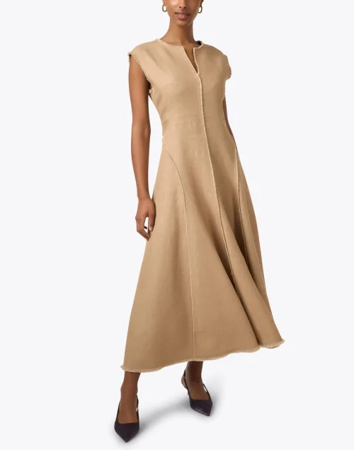 Tan Linen A-Line Dress