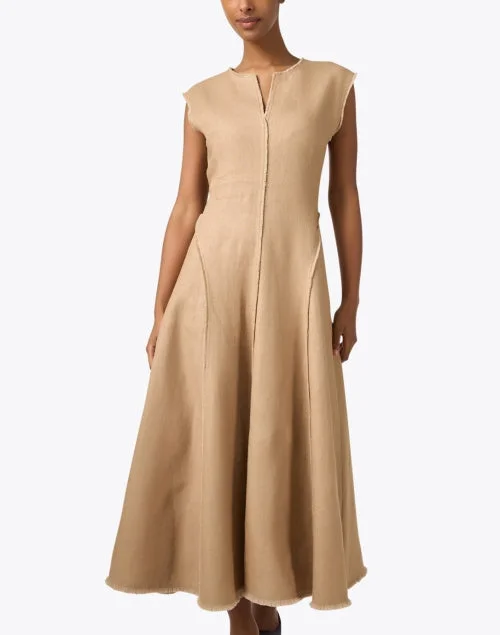 Tan Linen A-Line Dress