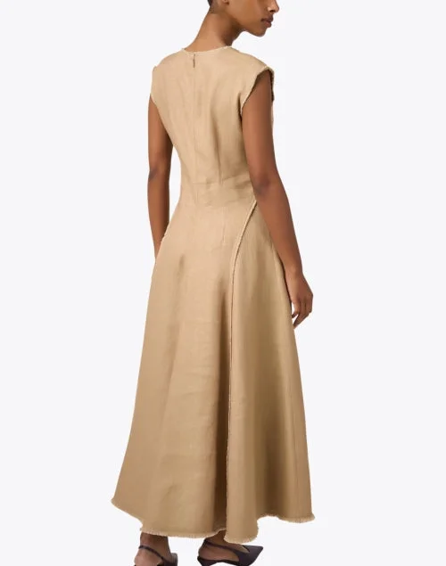 Tan Linen A-Line Dress