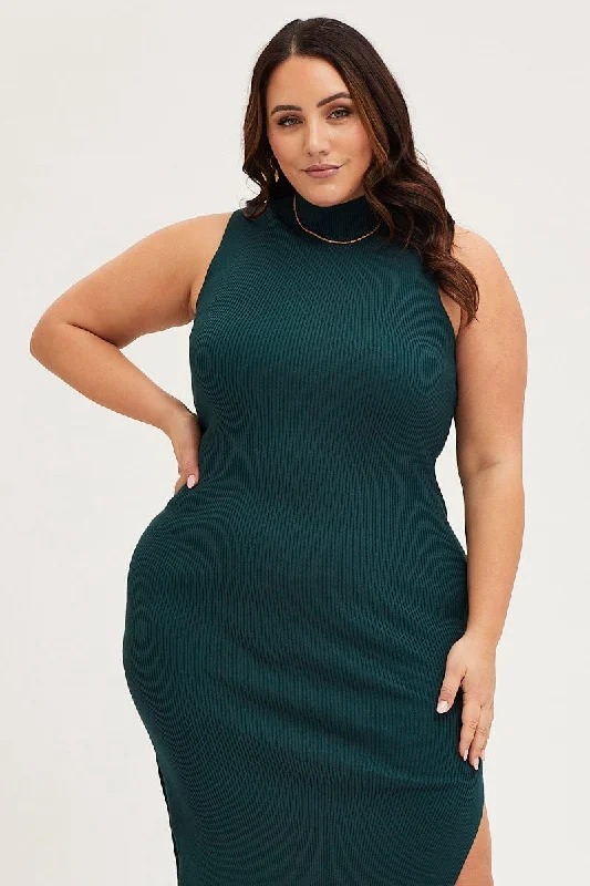 Green Bodycon Dress Round Neck Sleeveless