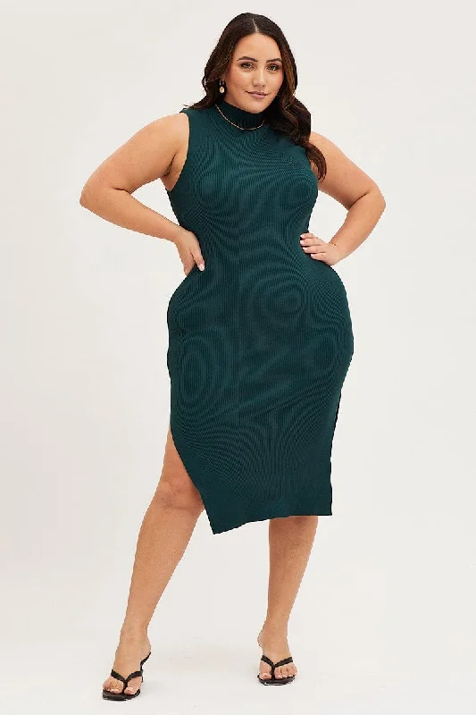 Green Bodycon Dress Round Neck Sleeveless