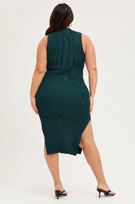 Green Bodycon Dress Round Neck Sleeveless