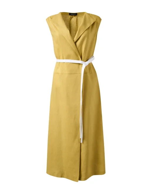 Green Linen Wrap Dress