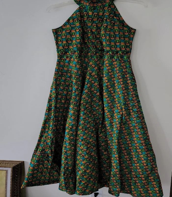 Green Ankara maxi halter dress sz M