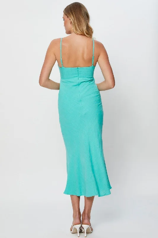 Green Twist Front Dress Sleeveless Midi