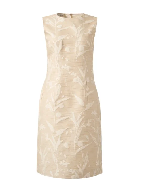 Harpson Beige Jacquard Sheath Dress