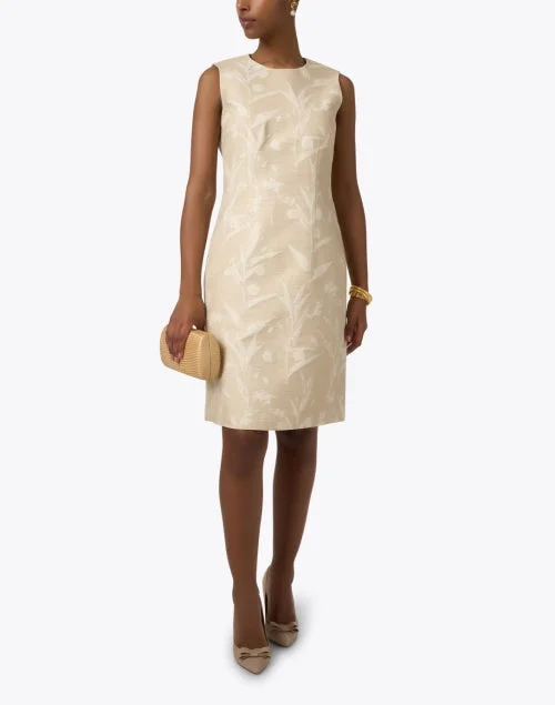 Harpson Beige Jacquard Sheath Dress