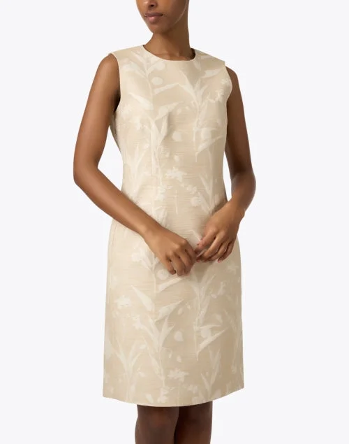 Harpson Beige Jacquard Sheath Dress