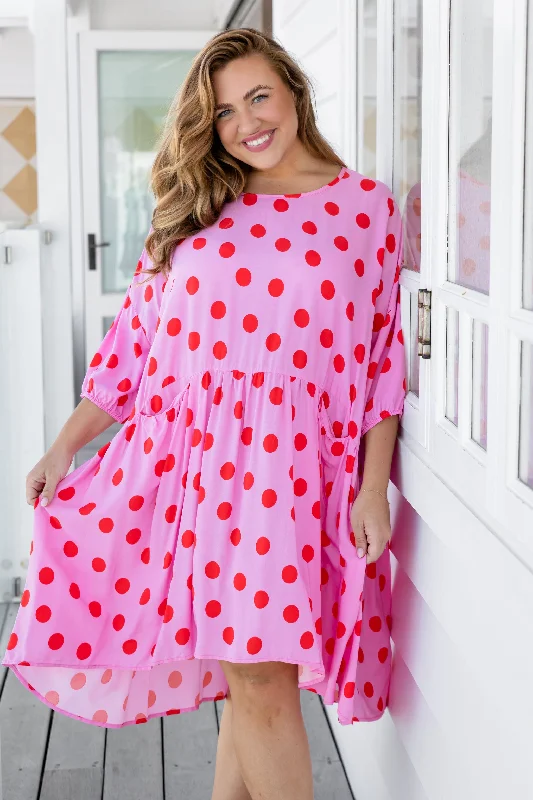 Hazel Dress in Dotty Pink