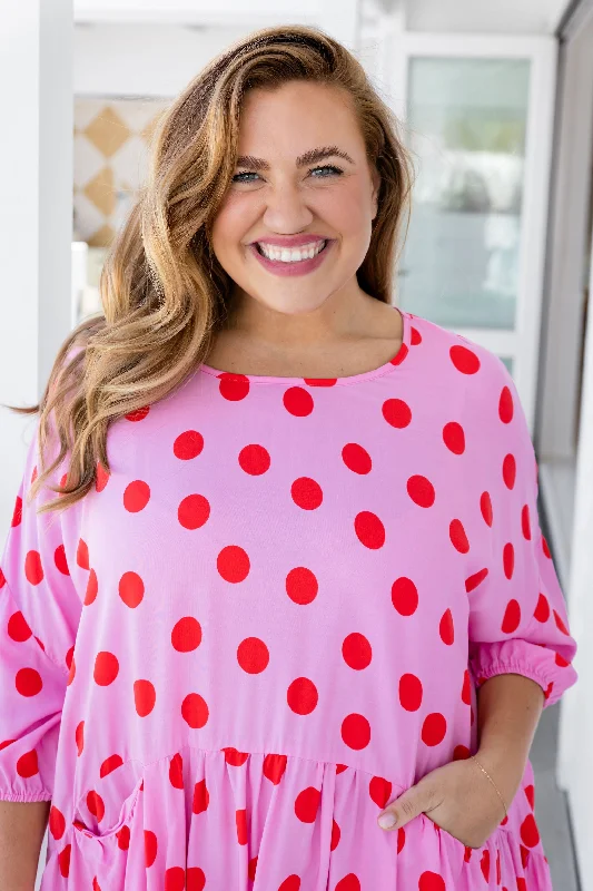 Hazel Dress in Dotty Pink