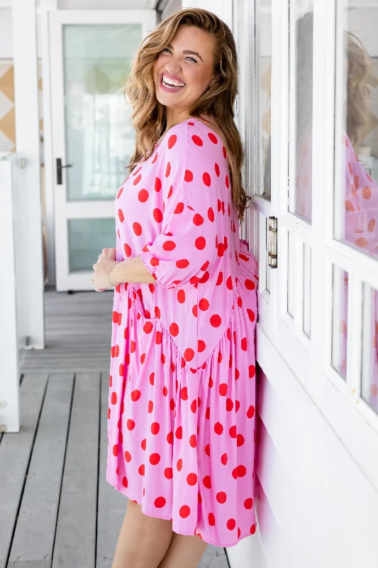 Hazel Dress in Dotty Pink