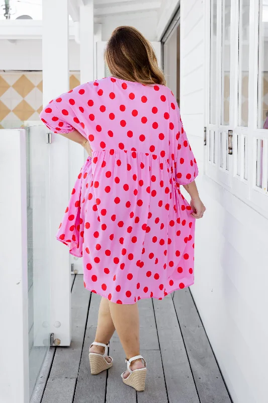 Hazel Dress in Dotty Pink