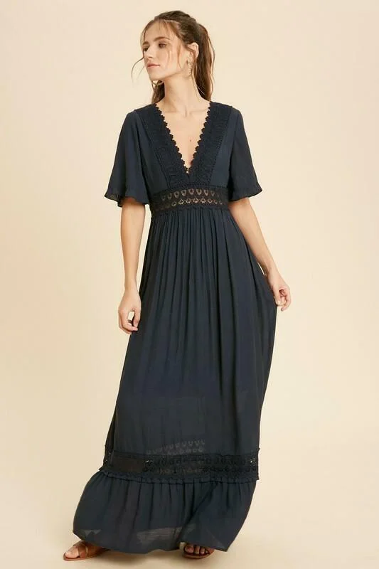 Heart Of Soul Navy Blue Short Sleeve Maxi Dress