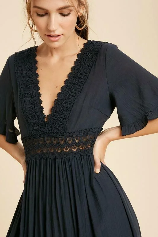 Heart Of Soul Navy Blue Short Sleeve Maxi Dress