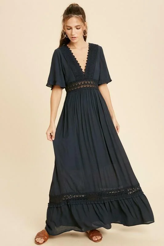 Heart Of Soul Navy Blue Short Sleeve Maxi Dress