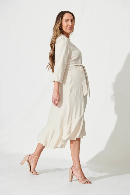 Heartland Midi Dress In Oatmeal Linen Blend