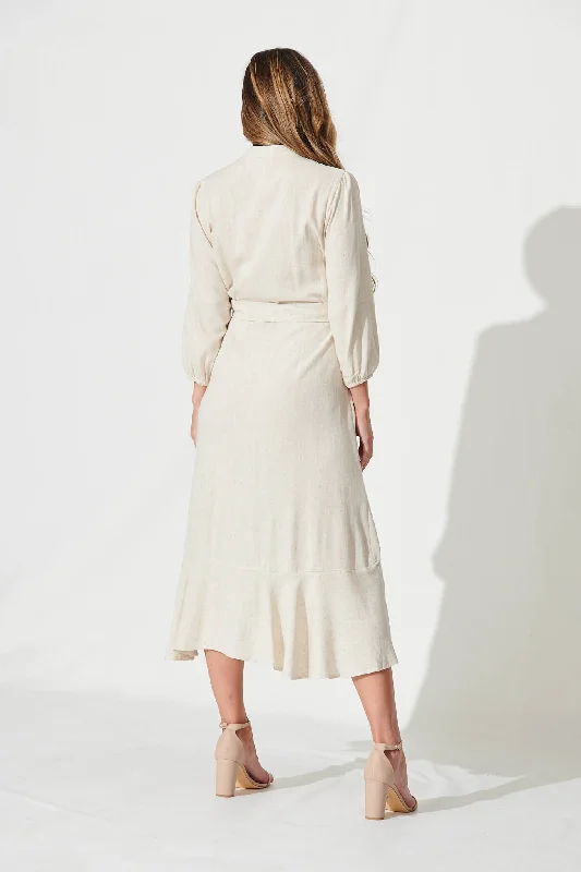 Heartland Midi Dress In Oatmeal Linen Blend