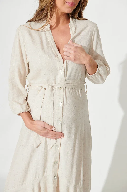 Heartland Midi Dress In Oatmeal Linen Blend