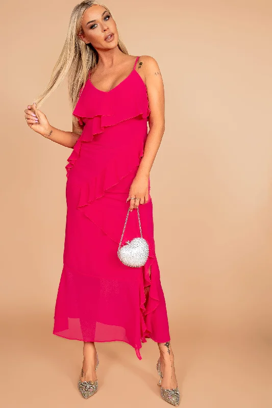 Helene Pink Chiffon Ruffle Dress