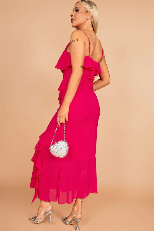 Helene Pink Chiffon Ruffle Dress