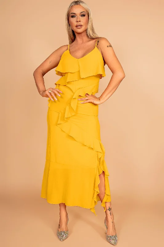 Helene Yellow Chiffon Ruffle Dress