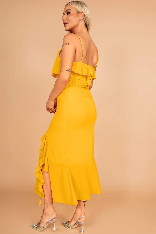 Helene Yellow Chiffon Ruffle Dress