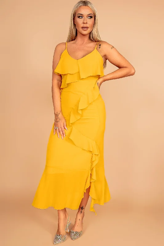 Helene Yellow Chiffon Ruffle Dress