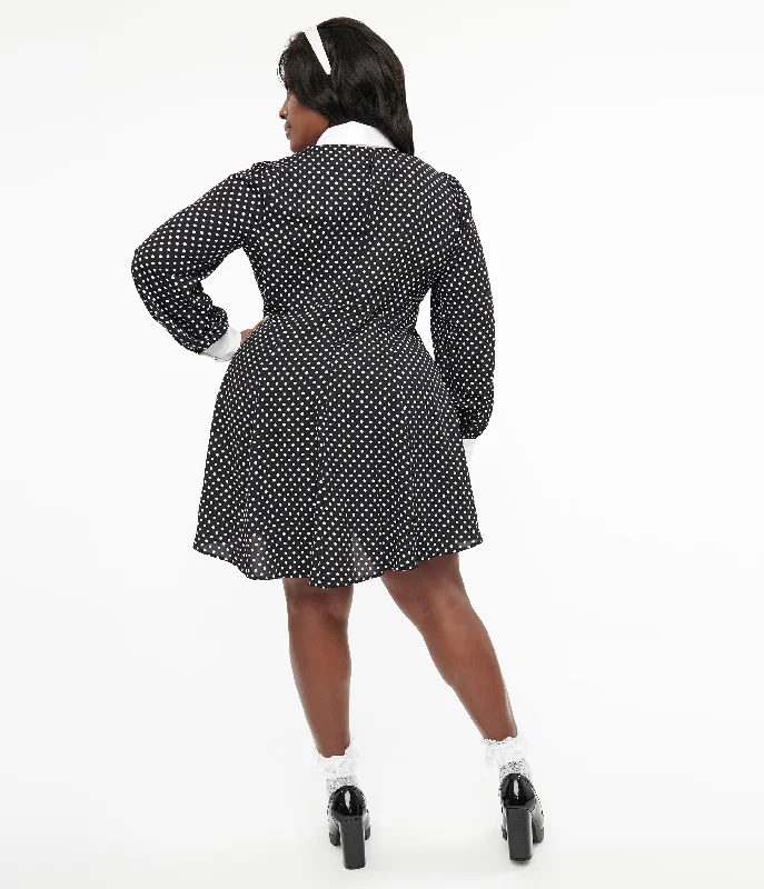 Hell Bunny Plus Size 1960s Black & White Polka Dot Naomi Mini Dress