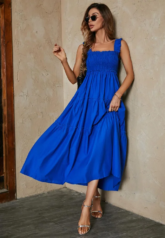 Hem Detail Tiered Maxi Dress In Blue